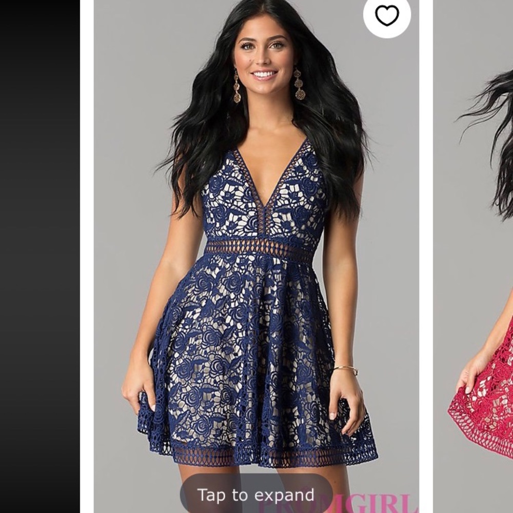 PromGirl Navy Deep V-Neck Lace Homecoming Dress